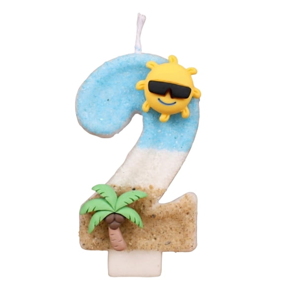Sun Palm Tree Number Candle, Beach Themed Number 2 Birthday Candle With Sunglasses Sun & Palm Tree, Cake Topper for Summer Birthday Party Decorations, Sunglasses Sun & Palm Tree Number 2