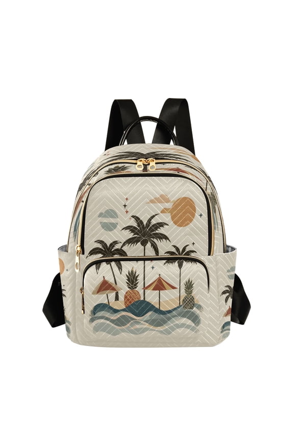 Sun Palm Trees Pineapples Wave Vintage Quilted Backpack Fashion Daypack Commuter Bag for Women 8.5 L