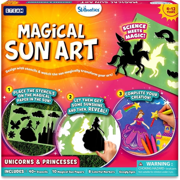 Sun Paper Art Kit - Mess-Free STEM Craft Kit for Kids, Design with Stencils, Create with Sunlight, Color with Markers, Indoor Play, Gifts for Ages 4, 5, 6, 7, 8, 9, 10, 11, 12