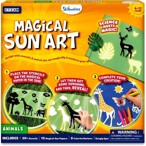 Sun Paper Art Kit - STEM Craft Kit for Kids with Decorative Paper, Stencils & Markers, Create with Sunlight, Mess-Free, Indoor Fun, Gifts for Ages 4, 5, 6, 7, 8, 9, 10, 11, 12