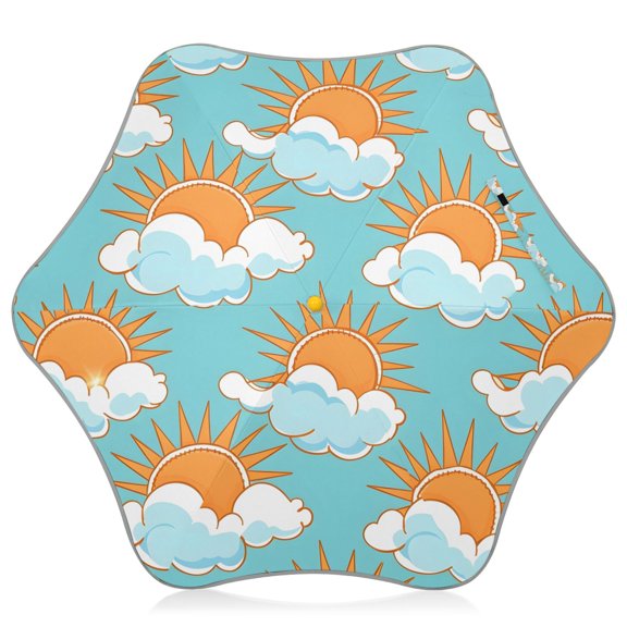 Sun Pattern Kids Umbrella Rain Umbrella Clear Grip Handle Folding Umbrellas UV50+ 35in