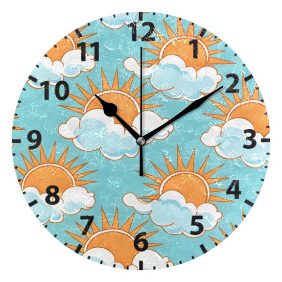 Sun Pattern Wall Clock 10in Round Artistic Oil Painting Home Decor Desk Table Clock