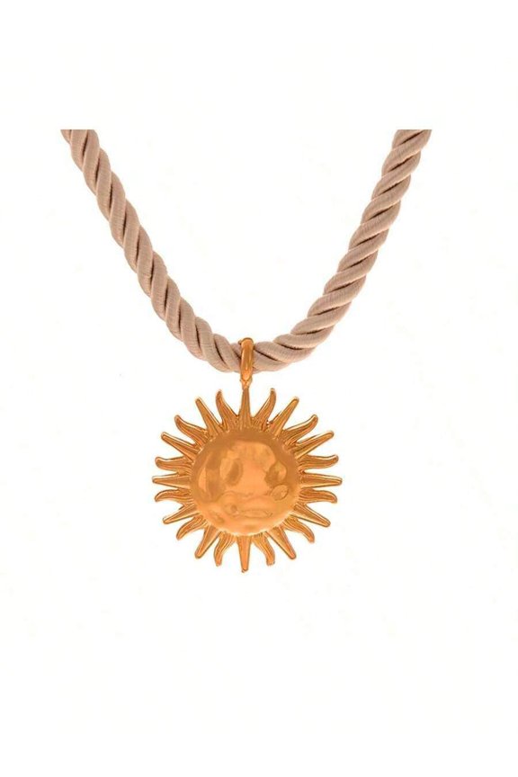 Sun Pendant Necklace With White Rope Chain And Goldtone Alloy Charm