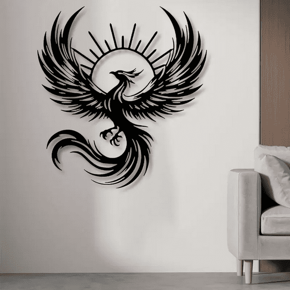 Sun Phoenix Metal Wall Art, Radiant Sunset Bird Design, Indoor Outdoor Wall Decor