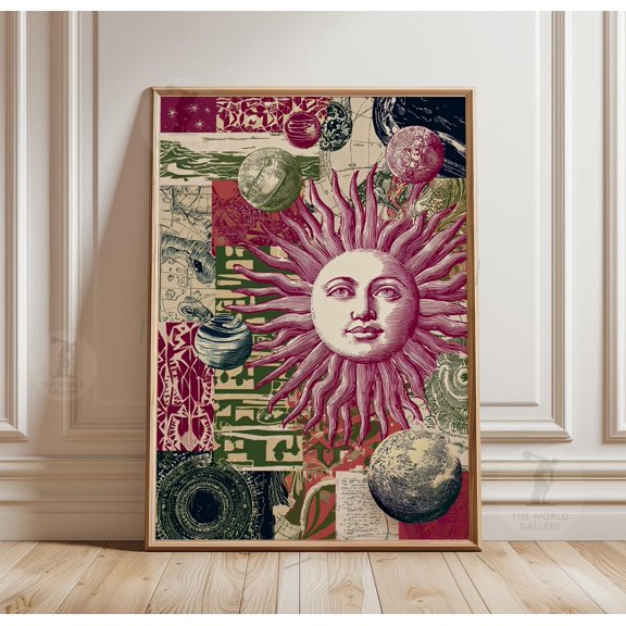 Sun Poster Celestial Collage Illustration Print Cosmic Wall Art