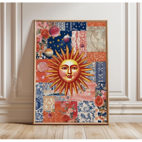 Sun Poster Celestial Planet Collage Print Cosmic Wall Art