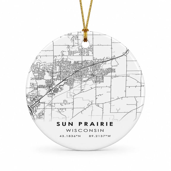 Sun Prairie Travel Map Ornament, Wisconsin Map Ornament, Travel Souvenir Keepsake Christmas Tree Ornament
