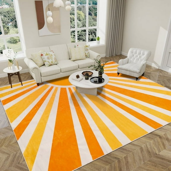 Sun Print Machine Washable Area Rugs-8x10ft for Living Room, Yellow Large Non-Slip Boho Kids Nursery Throw Rug Carpet for Bedroom Entryway Dining Room Office Rug Decor