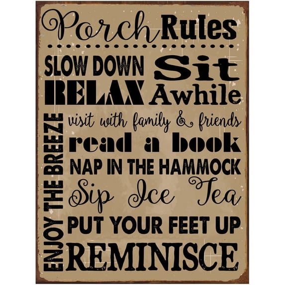 Sun Protected Porch Rules Metal Sign