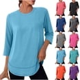 thumbnail image 1 of Sun Protection 3/4 Sleeve V Neck Workout Top Shirt Blouse, Lightweight Breathable Athletic Tee Tunic for Women, Trendy Spring Summer Fashion | CSEONE,Dark Blue XL, 1 of 9
