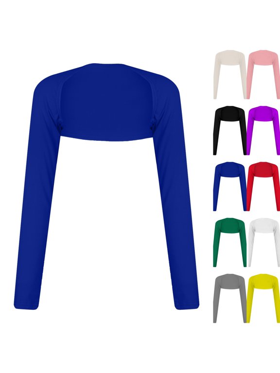 Sun Protection Arm Sleeves, Golf Sports Cooling Crop Top Shrug Shawl with Sleeves to Cover Arms for Women Youth Blue