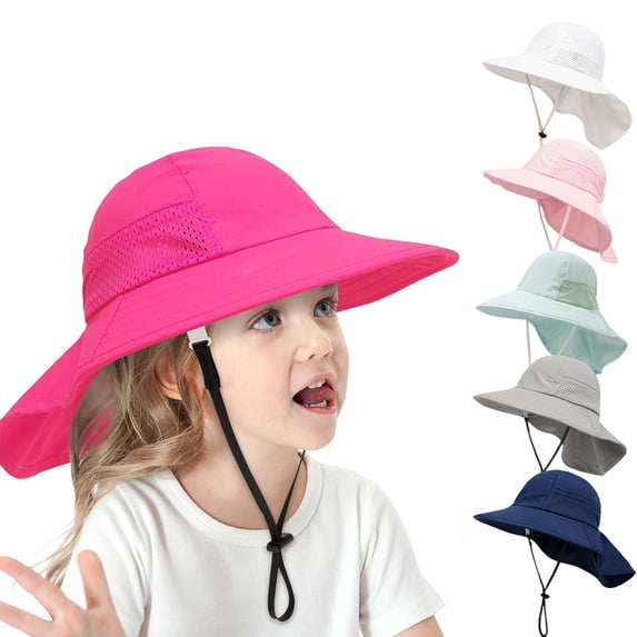 Sun Protection Bucket Hat for Kids Boys Girls Wide Brim with Neck Flap Lightweight Quick Dry for Hiking Fishing Beach Hot Pink M