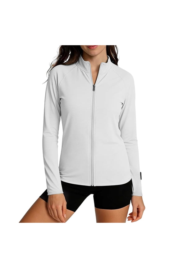 Sun Protection Clothing Women UPF 50+ Sun Shirt with Stand Collar Front Zipper Lightweight Jacket for Walking Workouts and Daily Wear
