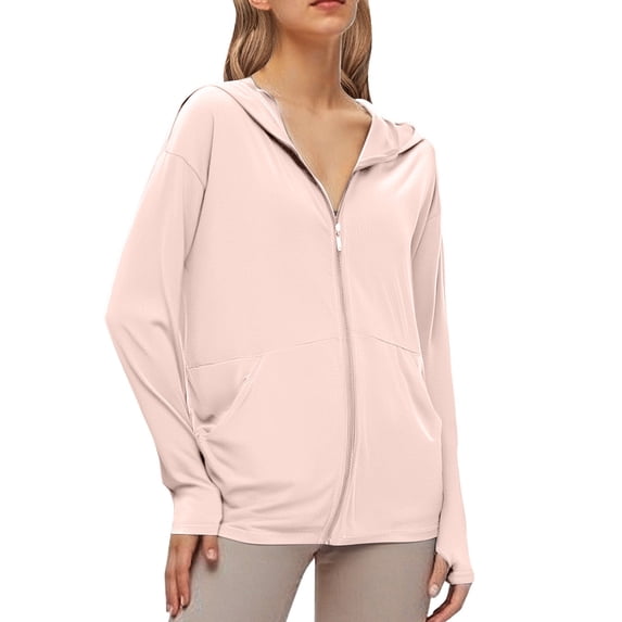 Sun Protection Clothing Women Zip Up Cropped Lightweight Jackets Womens Athletic Outdoor Jacket Summer Outfits Clothes Pink XL