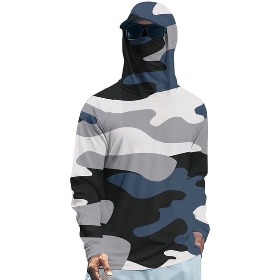 Sun Protection Cycling Fishing Shirts for Men UPF 50+ Long Sleeve Hoodie with Face Mask UV Rash Guard Quick Dry Hiking Shirt