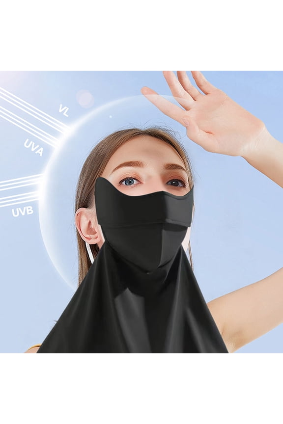 Sun Protection Face Cover Mask Black Nylon Ice Silk Mesh, UV Blocking Breathable Reusable Outdoor Cycling Sports Visor Wrap, 24x22x42 cm, 1 Pack