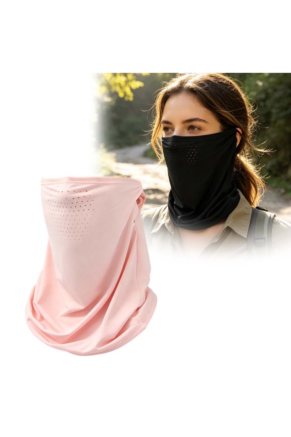 Sun Protection Face Neck Gaiter With Ear Loops Breathable Cooling Uv Shield Mask Lightweight Full Coverage Face Cover For Cycling Driving(Pink-20Cm)