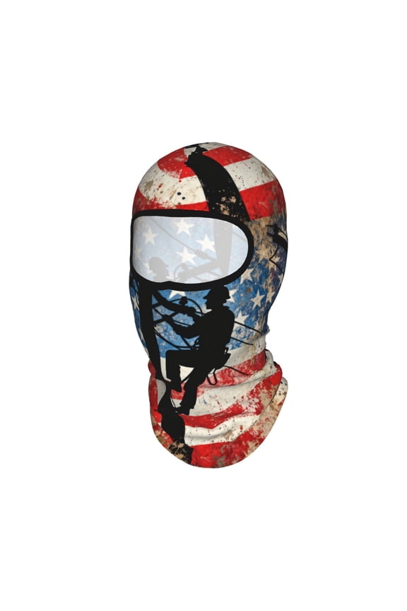 Sun Protection Full Head Face Mask Lineman America Flag Balaclava Ski Mask For Men Women Skiing Cycling