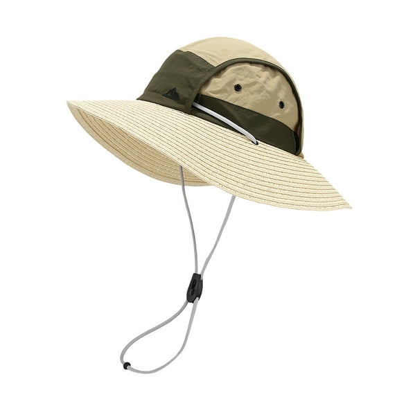 Sun Protection Hat , Mens Sun Hat , Straw Beach Hat Summer Sun Hat with Adjustable Tie Strap for Outdoor Casual Wear and Holiday Travel