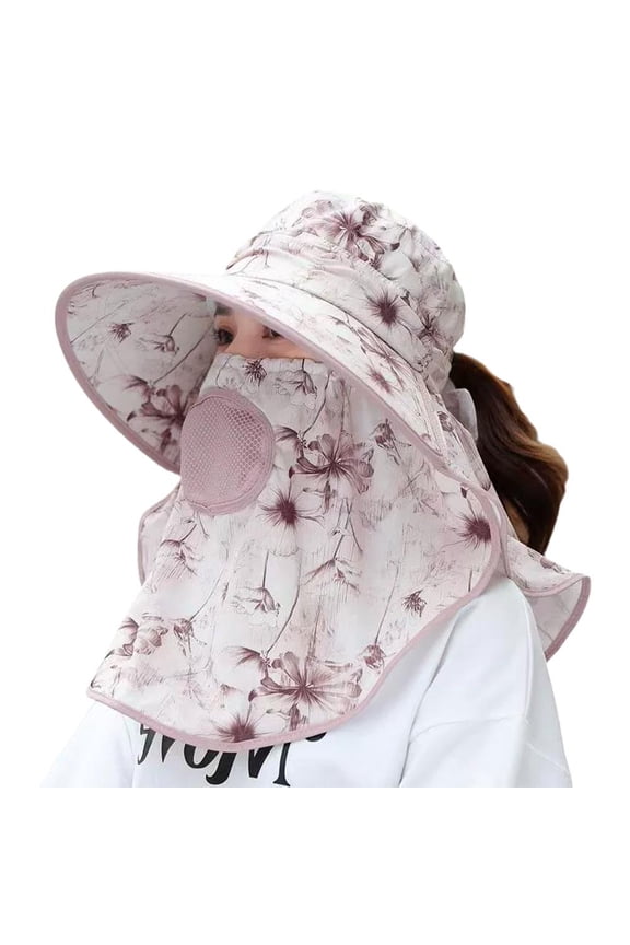 Sun Protection Hat, Polyester Fiber Rollable with Face Mask for Summer