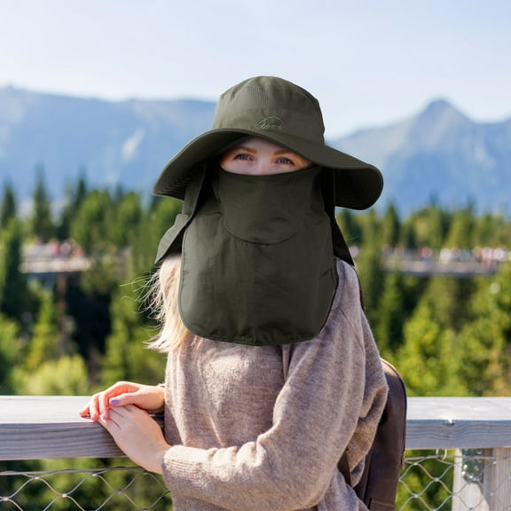 Sun Protection Hat TeqHome Anti-UV Hat with Removable Neck Face Cover for Hiking Fishing Traveling Green