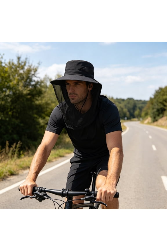 Sun Protection Hat Wide Brim Breathable Hemp Polyester Blend Adjustable Fisherman Cap for Outdoor Cycling Fishing Summer