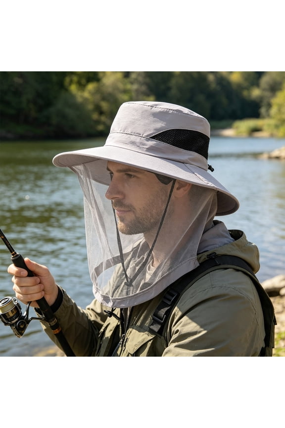 Sun Protection Hat Wide Brim Breathable Hemp Polyester Blend Adjustable Fisherman Cap for Outdoor Cycling Fishing Summer