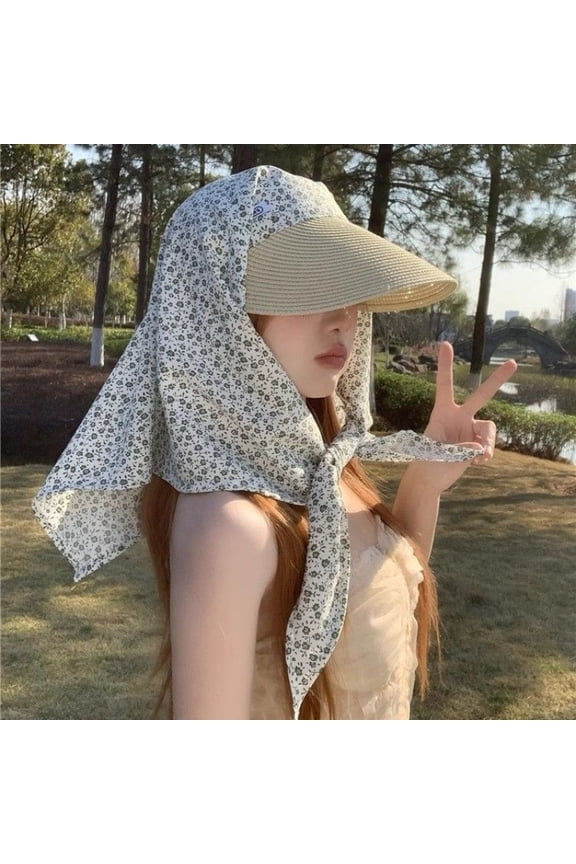 Sun Protection Hat With Scarf UV Protection Wide Brim Summer Beach Hat Sun Cap