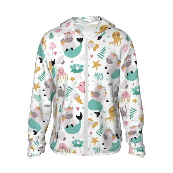 Sun Protection Hoodie Jacket, Cartoon Octopus Crab Sun Shirts For Men Women Long Sleeve With Pocket Hiking Outdoor