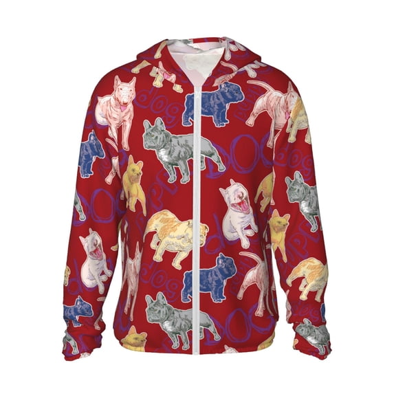 Sun Protection Hoodie Jacket - Colorful Dog Print Sun Shirts For Men Women Long Sleeve With Pocket Lightweight Outdoor