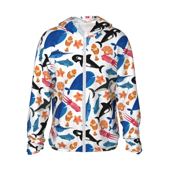 Sun Protection Hoodie Jacket, Cute Sea Animals Sun Shirts For Men Women Long Sleeve With Pocket Hiking Outdoor