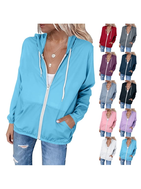 Sun Protection Hoodie Jackets for Women Zip Up Long Sleeve Jacket Lightweight Breathable Summer Coats SPF UV Protection Outwear with Pockets