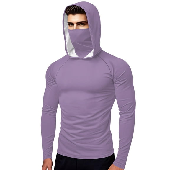 Sun Protection Hoodie for Mens,UPF 50+ Long Sleeve Shirts with Mask Front Zipper Rash Guard UV Spf Tee Shirts Athletic Stretch Quick Dry Sun-Protective Clothing Golf Joggers Blouses Summer 2025