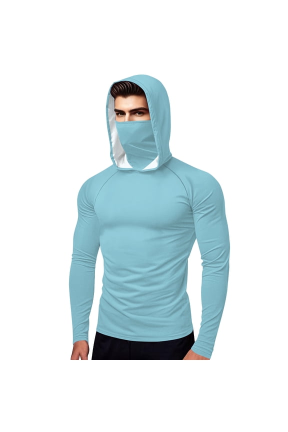 Sun Protection Hoodie for Mens,UPF 50+ Long Sleeve Shirts with Mask Front Zipper Rash Guard UV Spf Tee Shirts Athletic Stretch Quick Dry Sun-Protective Clothing Golf Joggers Blouses Summer 2025