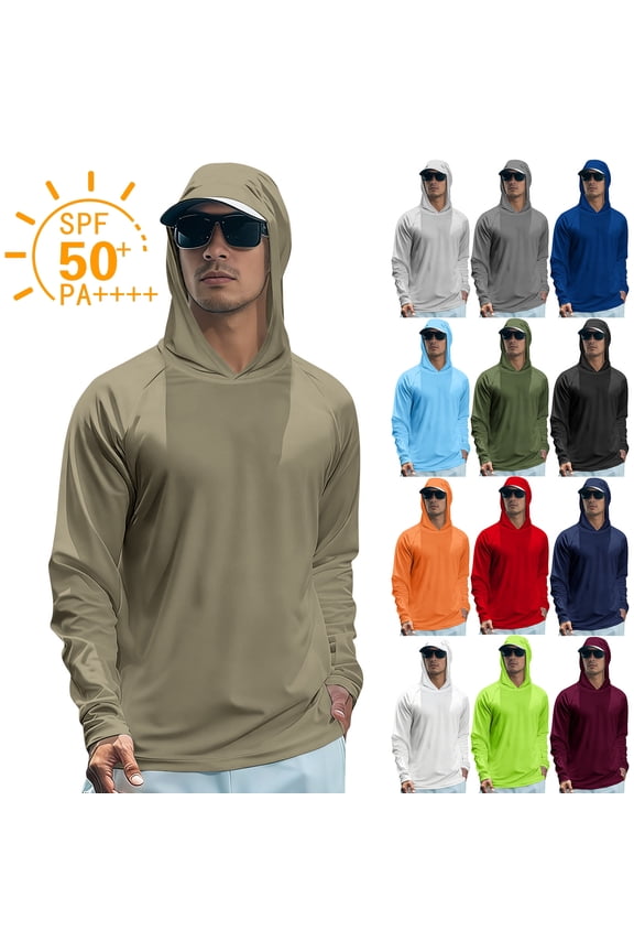 Sun Protection Hoodie Shirts for Men UPF 50+ Long Sleeve Shirts Uv Spf Performance Swim Fishing Lightweight Hoodie with Hood Quick Dry T Shirts Rash Guards@100