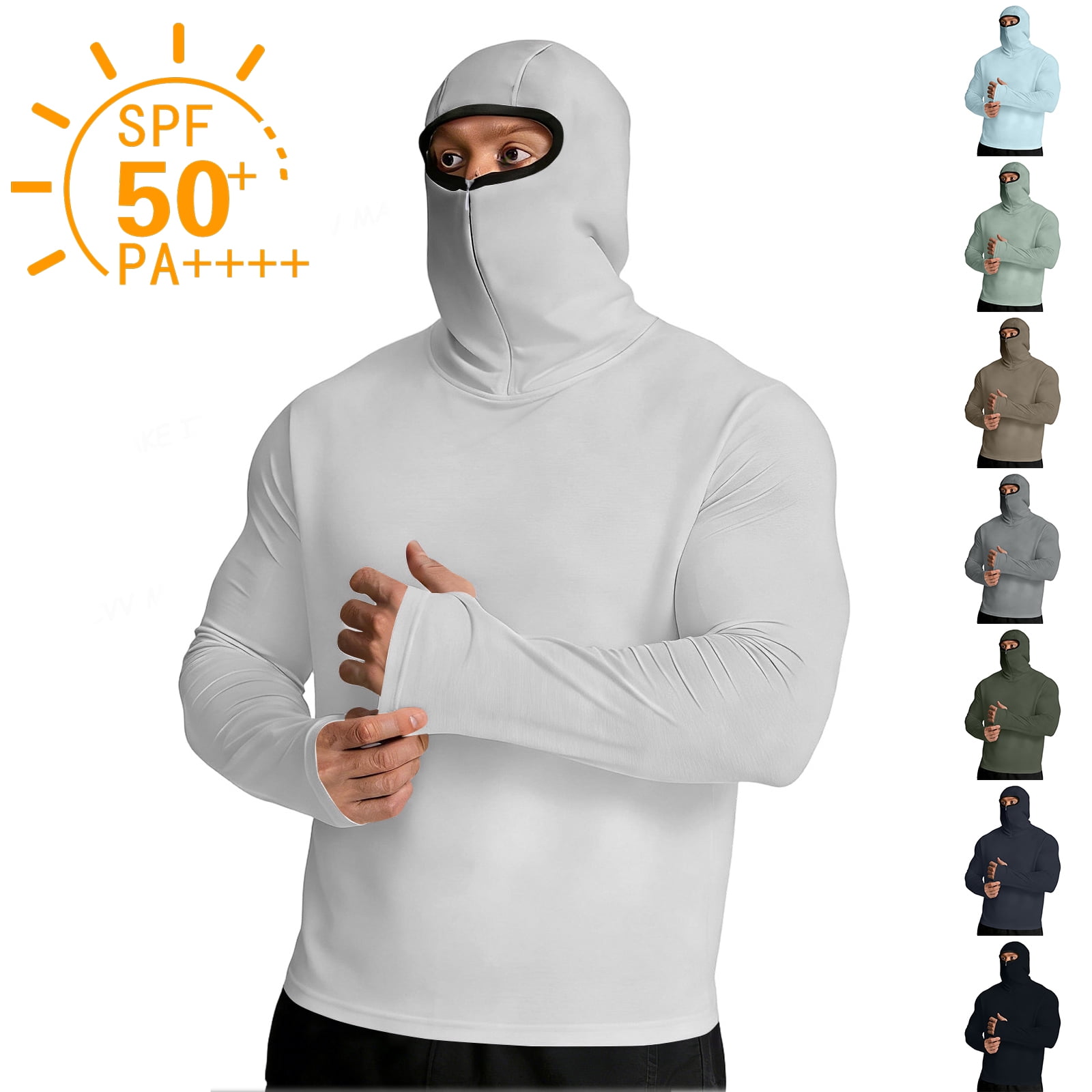 Sun Protection Hoodie Shirts for Men with Mask Spf UV Upf 50+ Rash ...