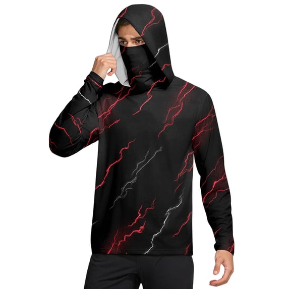 Sun Protection Hoodie Shirts for Men with Mask UV Spf Upf 50+ Rash Guard Shirt Summer Outdoor Fishing Long Sleeve Hoodies,Black XL