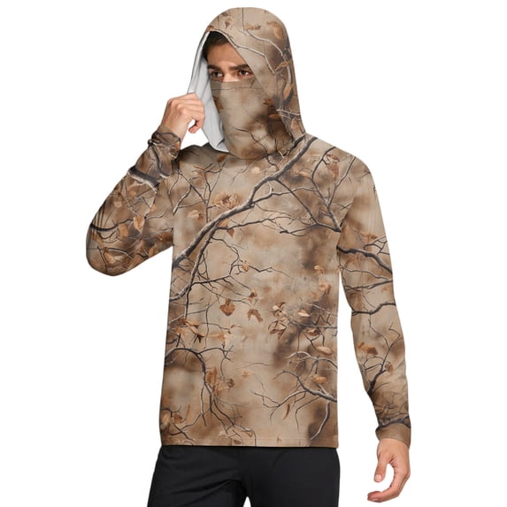 Sun Protection Hoodie Shirts for Men with Mask UV Spf Upf 50+ Rash Guard Sun Shirts Summer Lightweight Fishing Long Sleeve Cooling Shirts,Brown 2XL