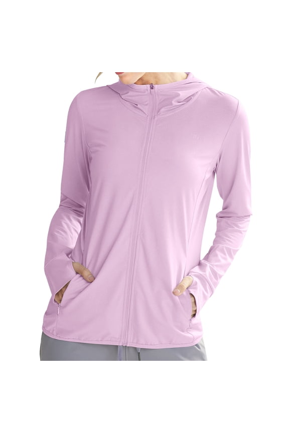 Sun Protection Hoodie for Womens Summer Front Zipper UPF 50+ Long Sleeve UV Spf Tee Shirts with Pockets Rash Guard Sun-Protective Clothing Quick Dry Athletic Stretch Shirts with Thumb Holes