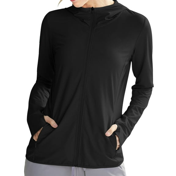 Sun Protection Hoodie for Womens Summer Front Zipper UPF 50 Long Sleeve UV Spf Tee Shirts with Pockets Rash Guard Sun-Protective Clothing Quick Dry Athletic Stretch Shirts with Thumb Holes