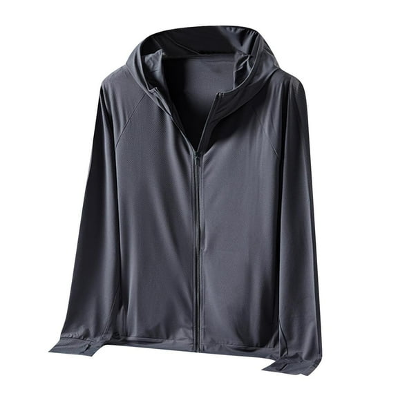 Sun Protection Hoodie for Men Long Sleeve Full Zip Up Sun Protection Jacket Cooling Elastic Tops