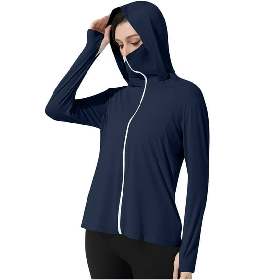 Sun Protection Hoodies for Womens Summer Front Zipper Hooded Shirts With Mask UPF 50  UV Rash Guard Athletic Tops Long-Sleeved Top Blouses Ultra Soft Workout Running Gym Outfits