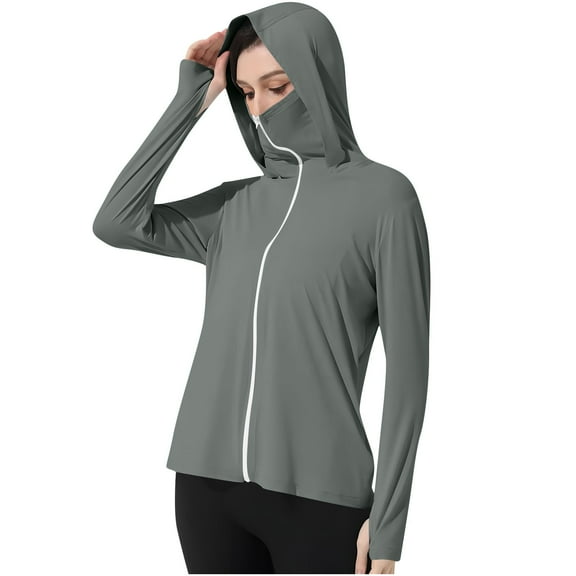 Sun Protection Hoodies for Womens Summer Front Zipper Hooded Shirts With Mask UPF 50  UV Rash Guard Athletic Tops Long-Sleeved Top Blouses Ultra Soft Workout Running Gym Outfits