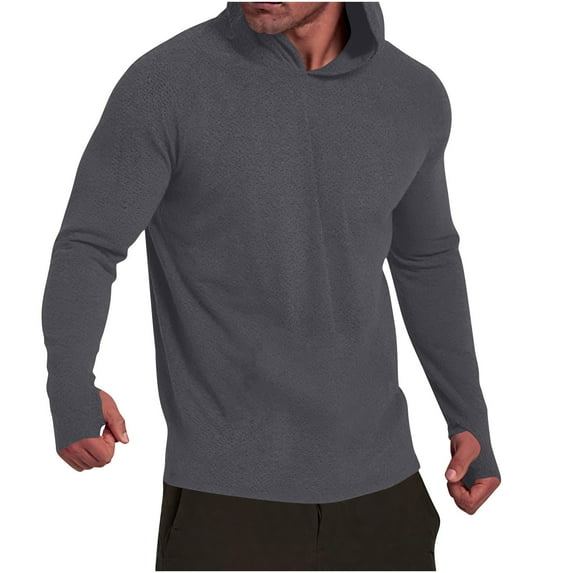 Sun Protection Hoodies for Men Pullover Long Sleeve Shirts Lightweight Solid Color Pullover Breathable Hiking Fishing Hoodie Tops with Thumb-Hole