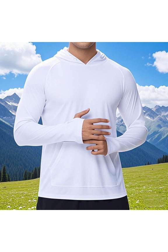 Sun Protection Hoodies for Men with Front Pocket Long Sleeve Shirts Mens Lightweight Solid Stretchy Pullover Breathable Athletic Workout Hoodie Tops
