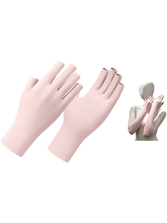 Sun Protection Ice Silk Fingerless Gloves, Cooling Seasonal Gloves for Driving Cycling Manicure Outdoor Sports, Pink