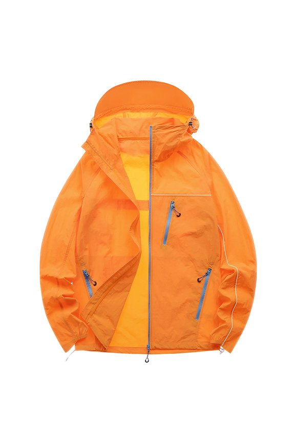 Sun Protection Jacket Ultra Light Thin Breathable Waterproof Packable Outdoor Cycling Jacket Hoodie with Zipper Pocket Skin Clothing for Men & Women Size 3XL Orange
