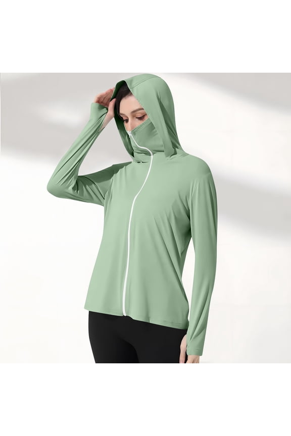 Sun Protection Jacket Women Solid Color Long Sleeve Hooded Thumbhole UPF 50 Plus Sun Jacket For Beach Or Hiking Lightweight Rain Jacket Women