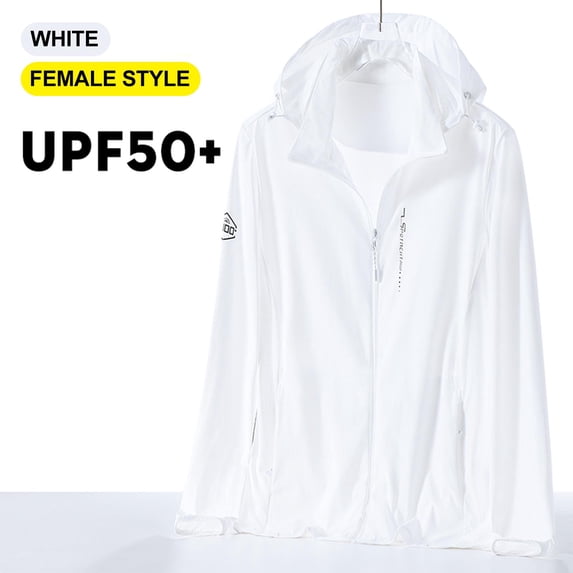 Sun Protection Jacket for Women Hooded Mesh Breathable Full Zip Loose Fit Quick Dry Lightweight Windproof Coat for Cycling Beach Travel White 3XL
