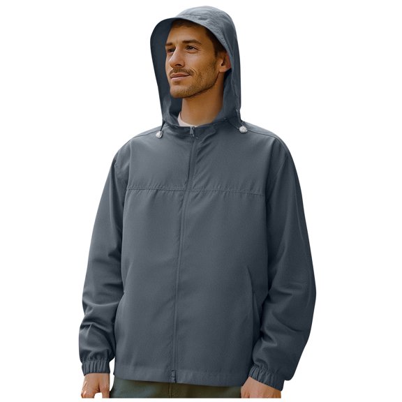 Sun Protection Jackets For Men UPF50+ Hooded Front Zip Shackets Lightweight Casual Coat With Zipper Pockets (S, Dark Gray)